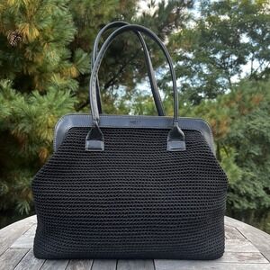 The Sak Elliott Lucca Crochet Handbag Black‎ Frame Satchel Retro Purse Classic